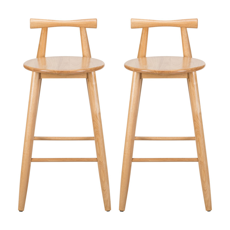 Eryne 29'' Seat Height Scandinavian Rubberwood Barstool With Curved Backrest