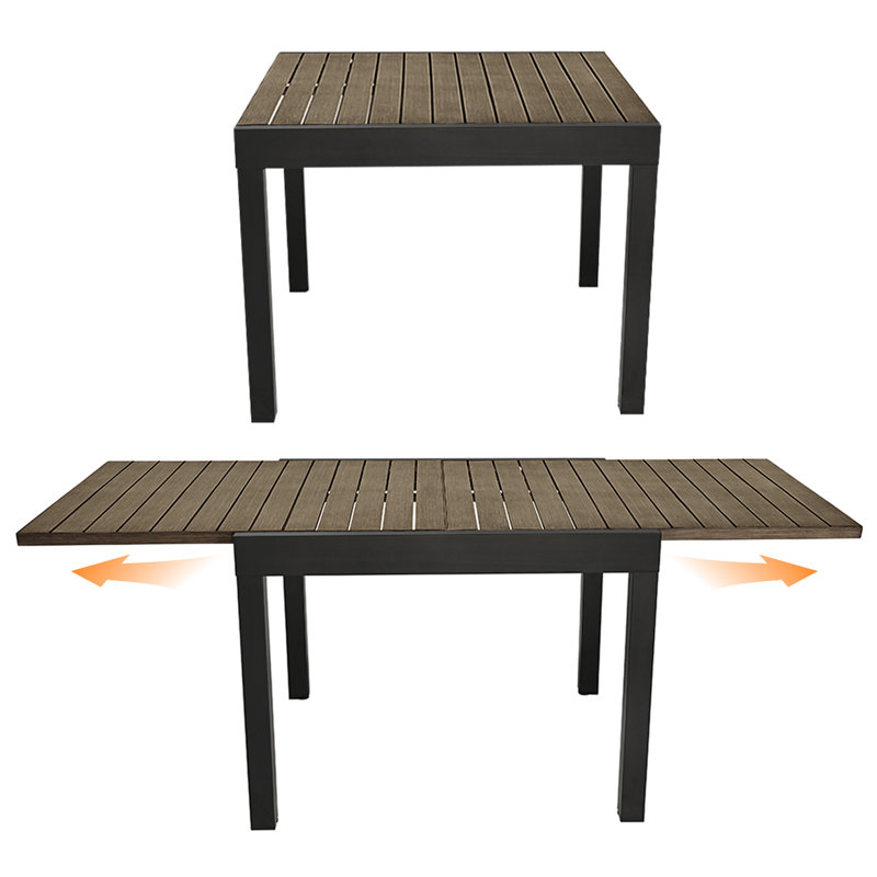 Extendable Outdoor Dining Table for 4-8 Person, Never-Rust Aluminum Expandable Patio Dining Table, 38"-77" Adjustable Square/Rectangle Extendable Patio Table for Garden, Lawn, Deck, Limed Oak