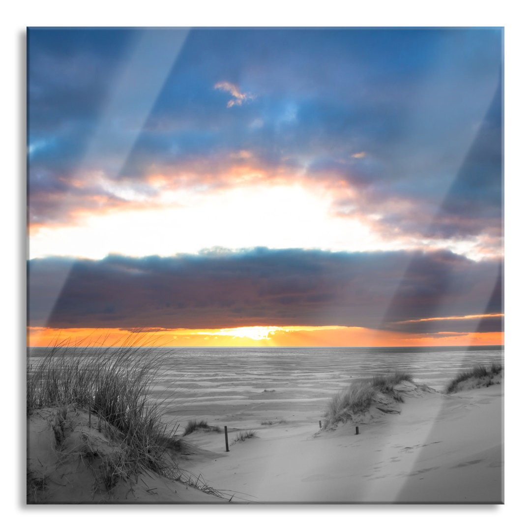 Glasbild Quadratisch  Wandbild Auf Echtglas  Nordseeküste Bei Sonnenaufgang  Aufhängung Und Abstandshalter LQ4814