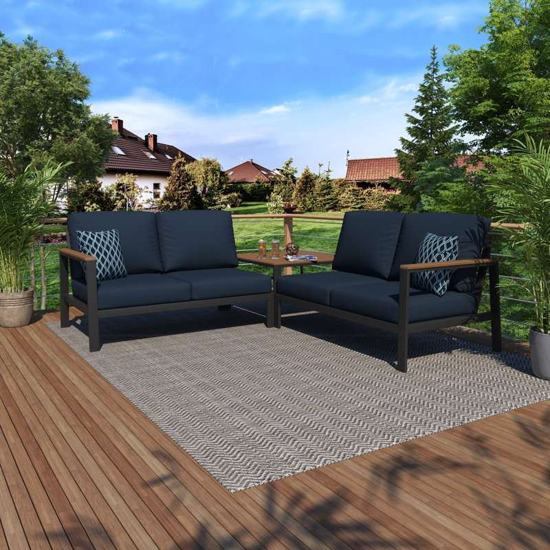 Ensemble de conversation modulaire 3 pièces avec coussins Sunbrella® Mossy, Toile bleu marine Sunbrella®