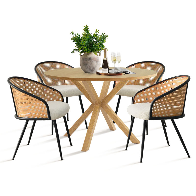Ensemble de chaises de salle à manger à hauteur de siège de 19 po Bertwalda, Blanc/naturel
