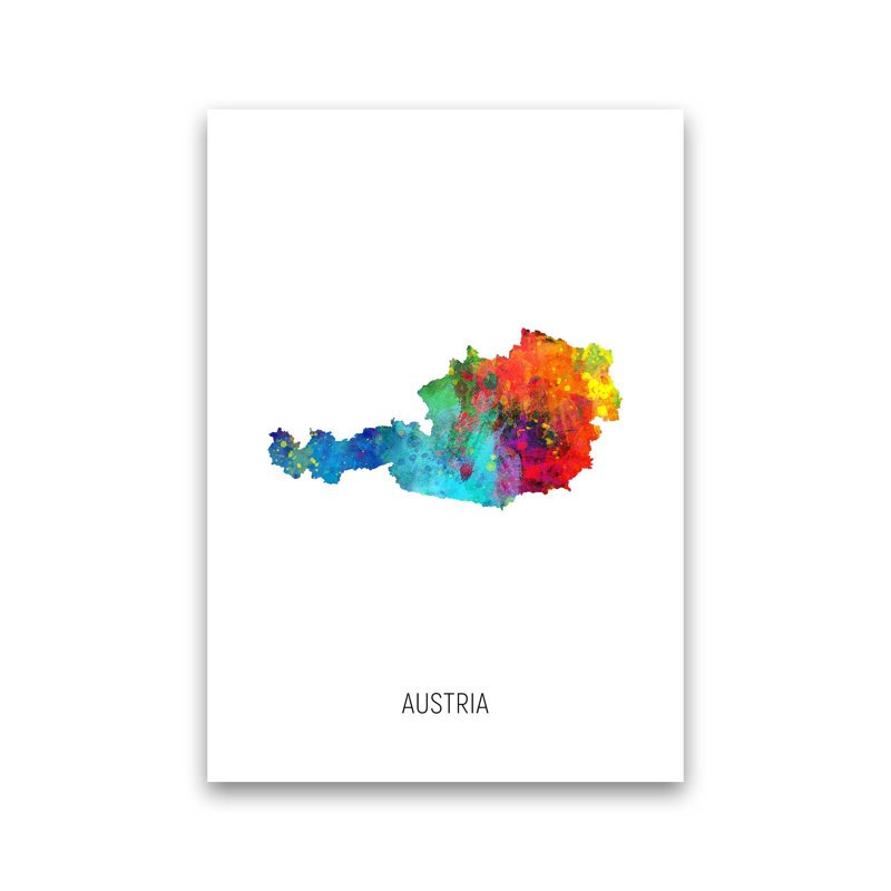 Austria Watercolour Map by Michael Tompsett - Print, Unframed, 42cm H x 30cm W x 1cm D