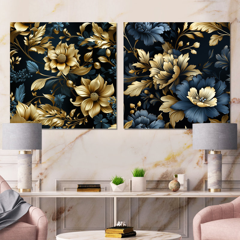 Penryn - Abstract Floral Metal Prints Square Set Of 2, 16" H x 32" W