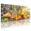 Ensemble de 3 tableaux sur toile représentant des bouteilles de miel et d'huile d'olive ornées de fleurs et de feuilles-1041745685