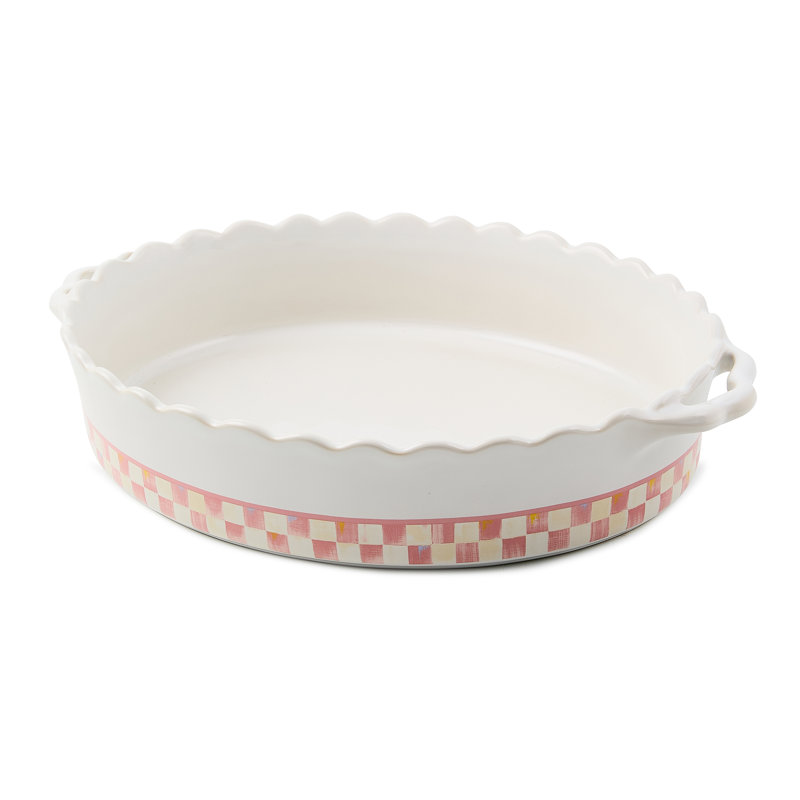 Sterling Check Everyday Oval Baker, White/Pink, 16" L x 18" W
