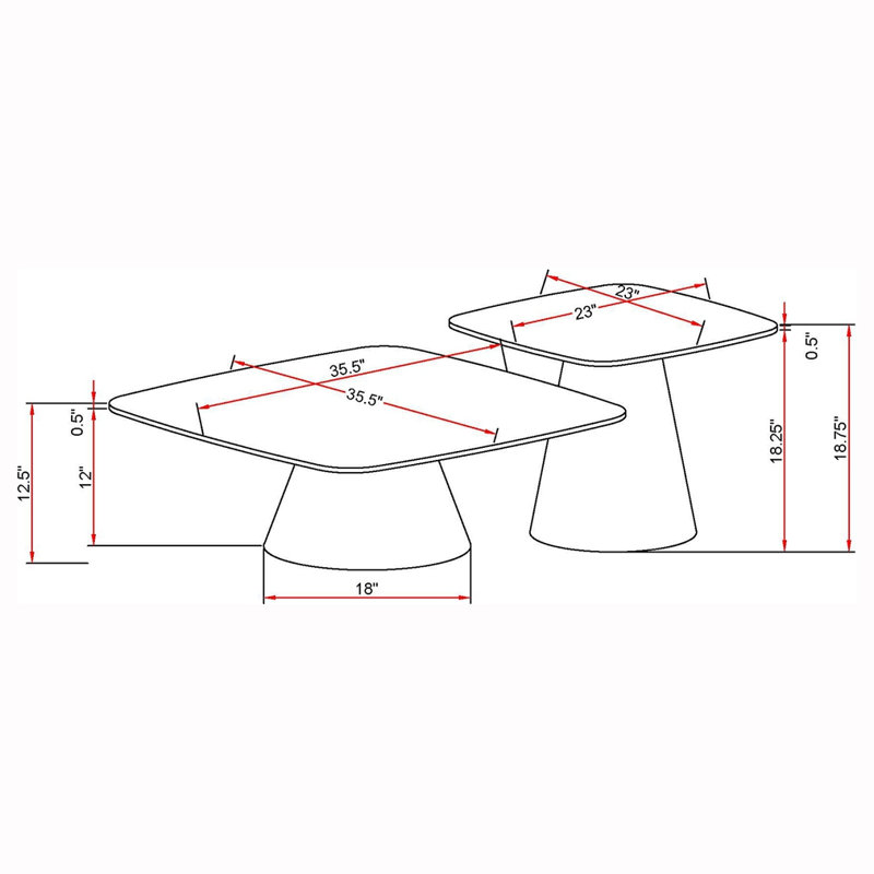Ensemble de tables basses 2 pièces, Grey, 12.5" H x 35.5" W x 35.5" D