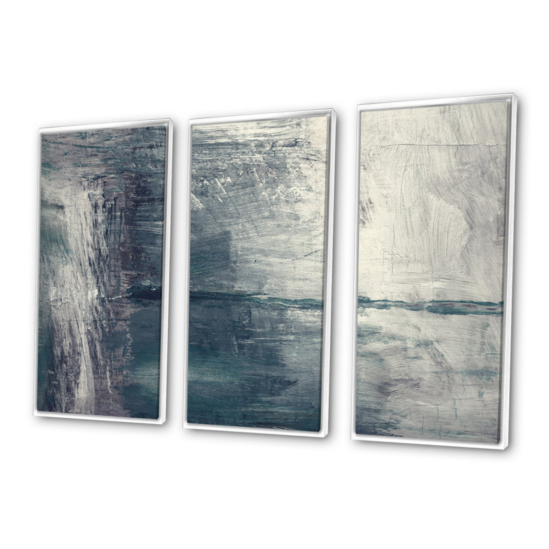 «Grey Abstract Pattern», peinture sur toile flottante 3 pièces, H 20 po x l 36 po, Blanc