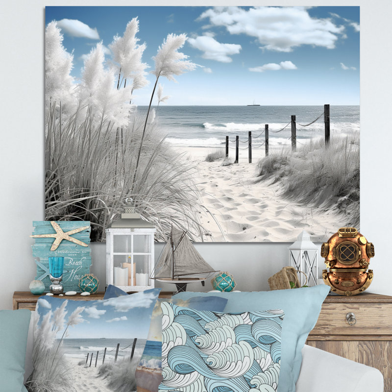 Plage, paysage marin, rêves, chemin II - art mural de plage côtière pour le salon, H 24 po x l 32 po, Toile tendue