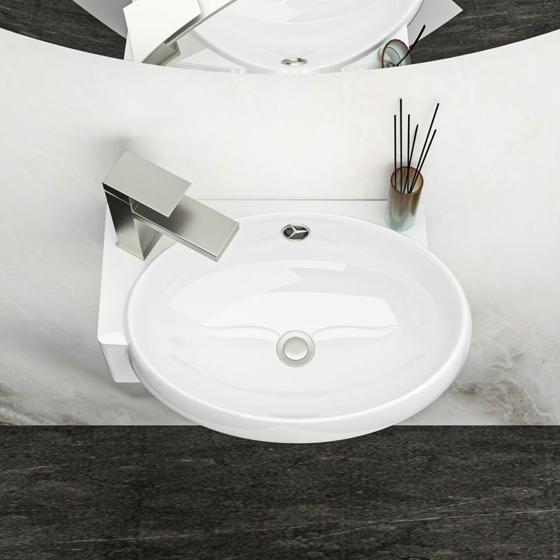 White Ceramic Wall Mount Bathroom Sink 16X11 Inch, Rectangular, Acid , Stain Low Water Absorption, Smooth Polished, Installation Tools Supplies
