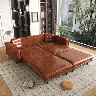 Canapé-lit gigogne King Size de 234 cm (92,1 po), en similicuir brun clair