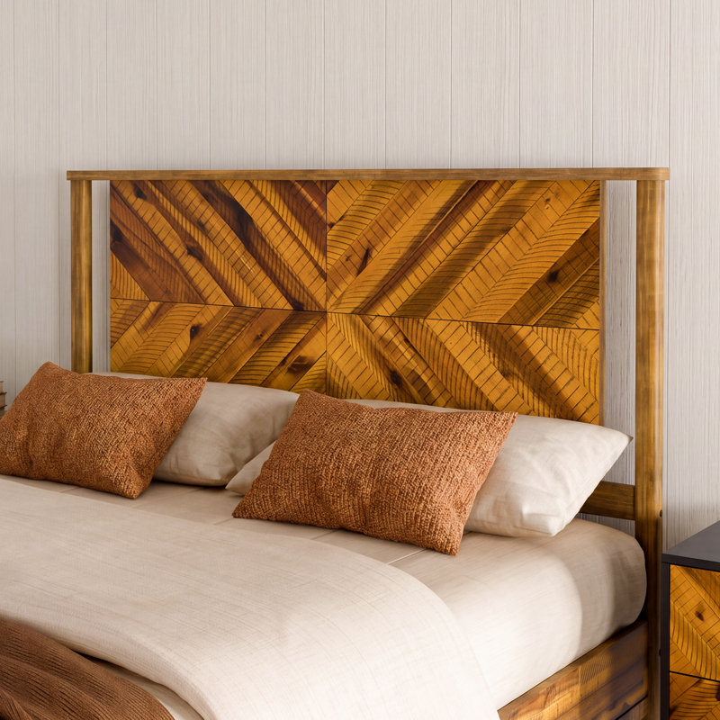 Vivian Solid Wood Headboard, Queen, Rustic Golden Brown
