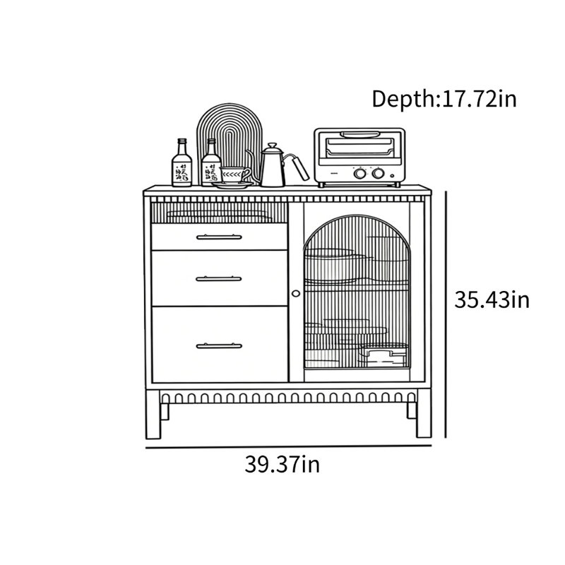 Buffet décoratif minimaliste en verre, H 35,43 po x l 39,37 po x P 17,72 po