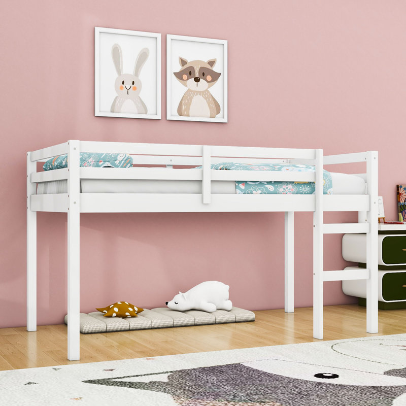 Lit mezzanine simple en bois avec grand espace de rangement, Blanc
