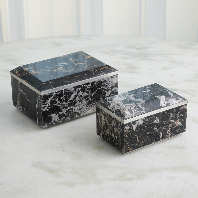 Golden Portoro Marble Decorative Box, 4.5" H x 8" W x 5" D