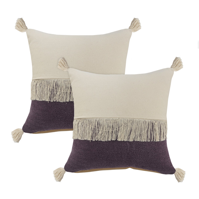 Ensemble de 2 coussins en coton Tassels, Mauve