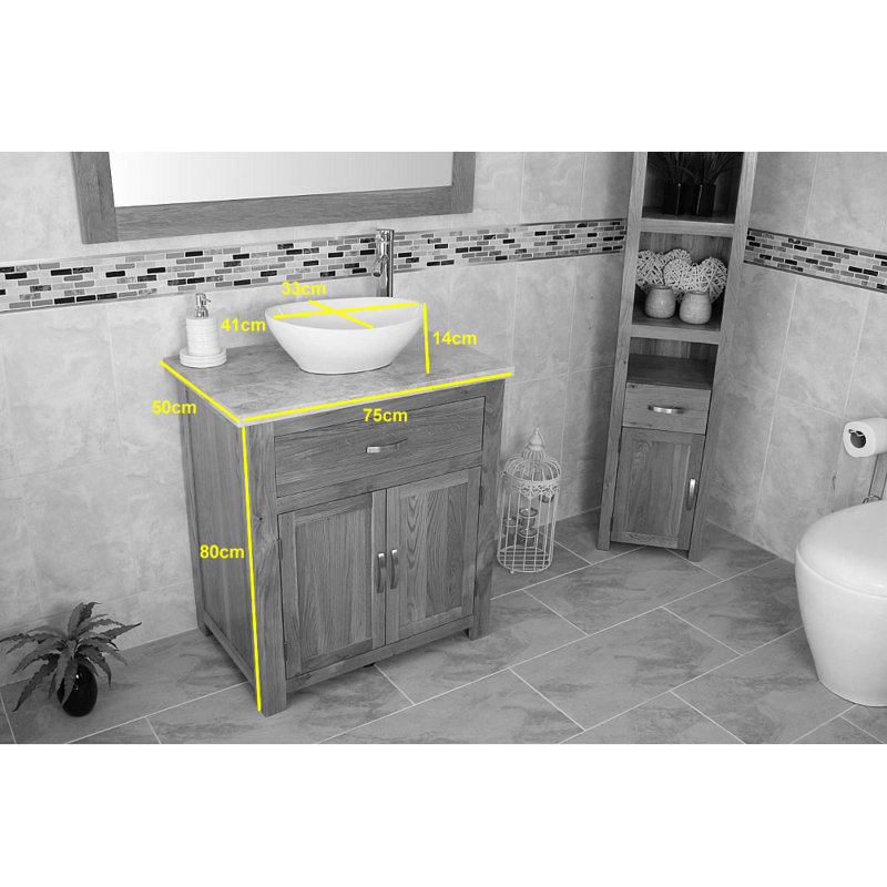 Blanca 750mm Single Bathroom Vanity with Vessel Ceramic Basin, Grey