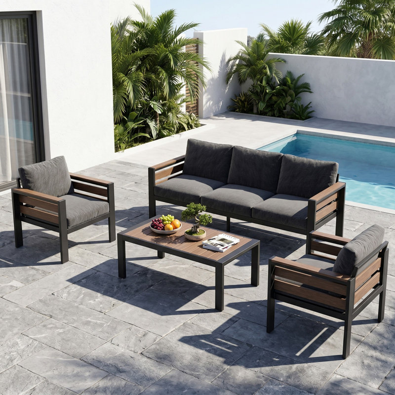 Outdoor Patio Conversation Set with Cushions, Modular Sofa Set, Assorted Configuration, 4-Piece / 5-Piece / 7-Piece Options