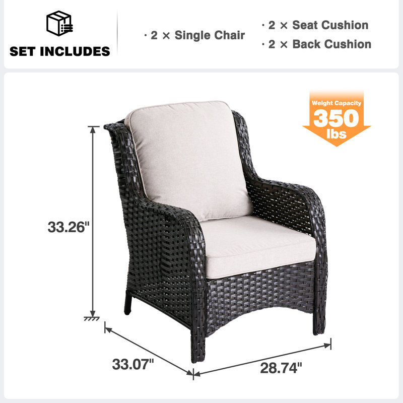 Guillen Wicker/rattan Patio Chair With Cushions, Beige Cushion/Brown Frame