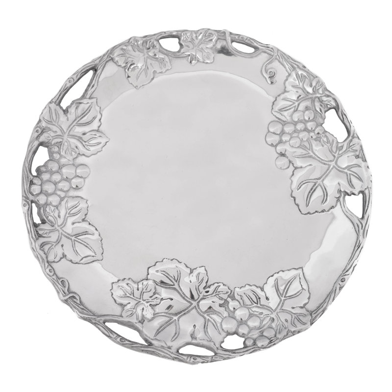 Handcrafted 12'' Aluminum Round Plate with Grape Design