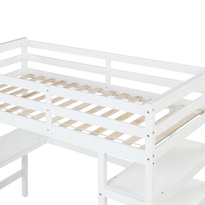 Lit mezzanine avec bureau, échelle, tablettes, Blanc