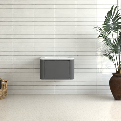 Grey Floating Bathroom Vanity Of 24-inch Width, White Ceramic Basin, 45° Angled Handle, Soft-close Drawer, Waterproof Structure, Ample Storage For Toiletries, American Design, Ideal Small Bathrooms ,