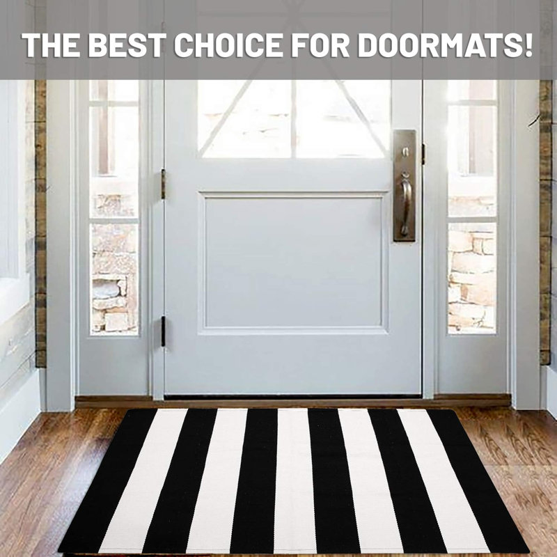 Black White Striped Rug -27.5" X 43" Front Door Mats Outdoor,Washable Rug For Front Porch Decor,Spring Summer Welcome Mats Outdoor Indoor, Doormat For Farmhouse/Entryway/Home Entrance