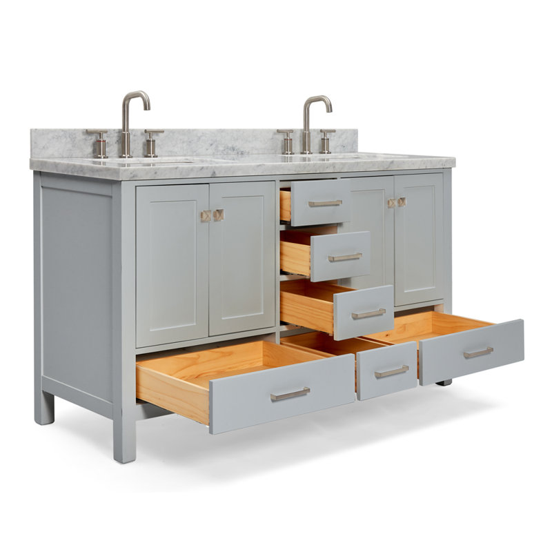 Ensemble de meuble-lavabo double 61 po Cambridge, Gris / Nickel brossé, Forme rectangulaire