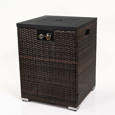 Wicker Fire Pit With Glass Wind Guard
