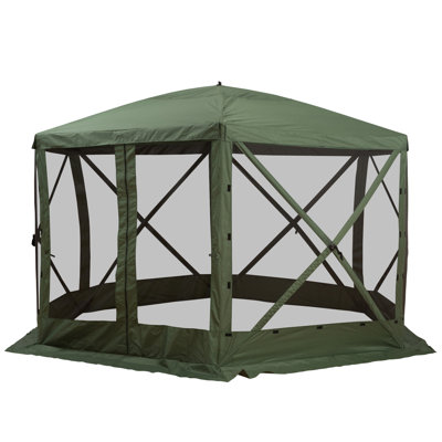 Tente de réception hexagonale à 6 côtés avec murs en filet et intérieur ombragé, 12 pi x 12 pi, vert