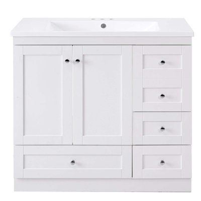 Meuble-lavabo autoportant de style Shaker avec lavabo, 4 tiroirs à fermeture en douceur et 2 portes à fermeture en douceur