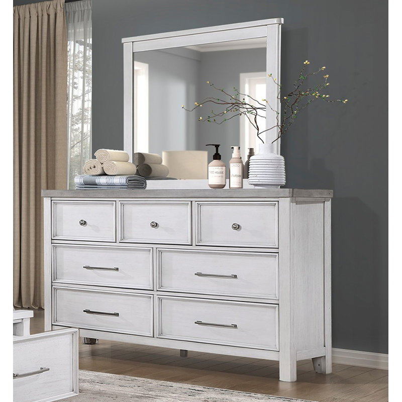 Commode 1 chambre blanche et grise à 7 tiroirs au design classique