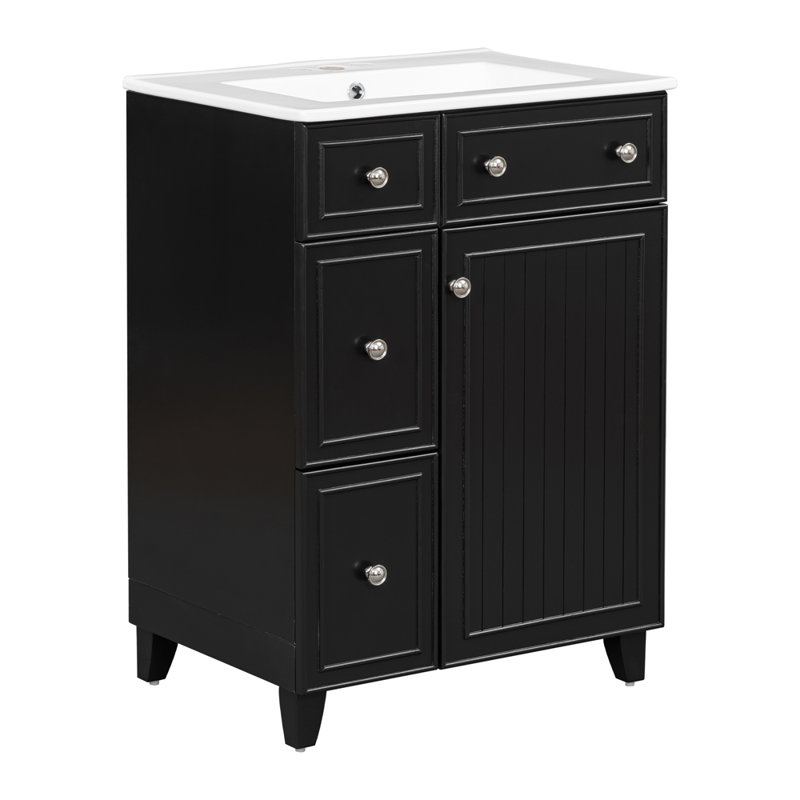 24'' Single Bathroom Vanity with Ceramic Top, Black