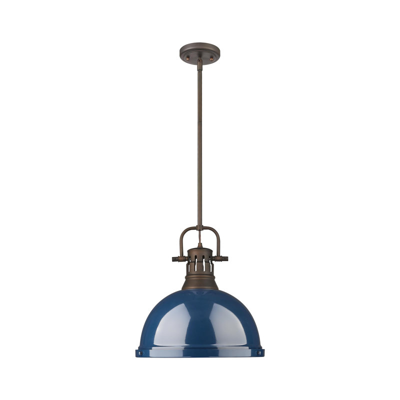 Bryceton 1-Light Pendant with Rod, Matte Navy, Rubbed Bronze