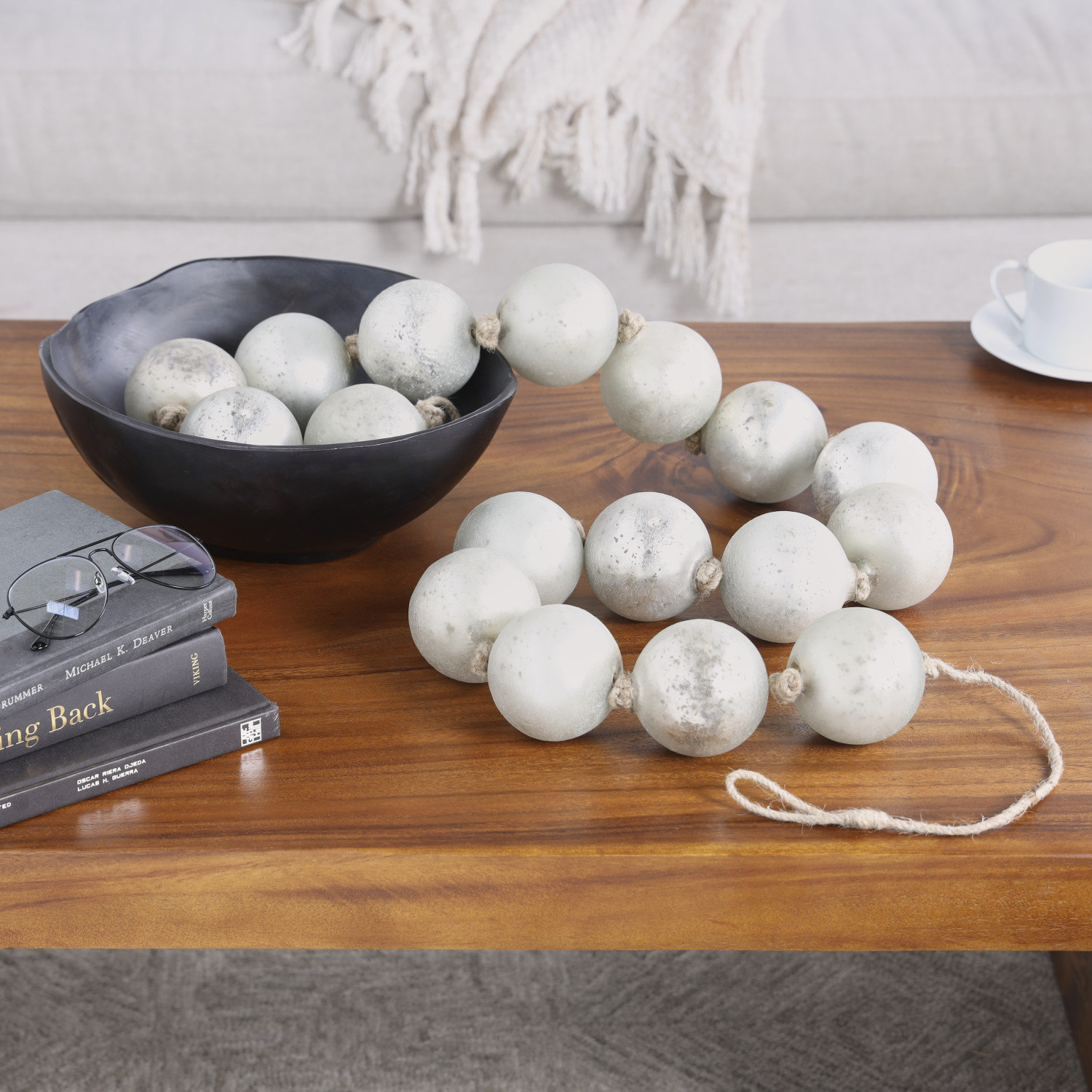 Pearl Glass Garland, 91" L, Silver