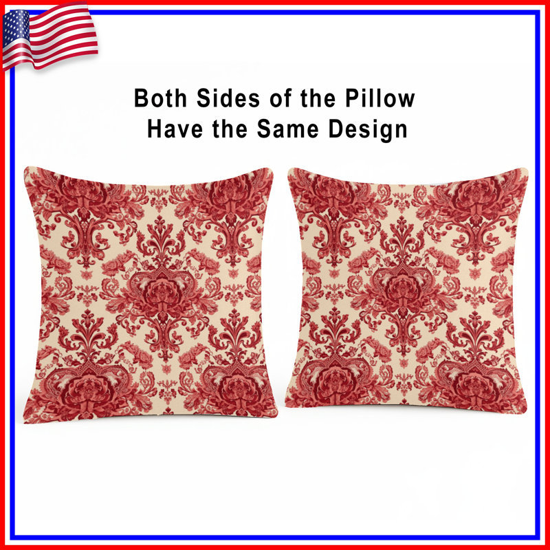 Coussins décoratifs Red Damask, 14 X 14 pouces