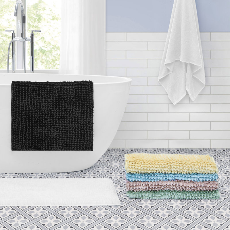 Laura Ashley Butter Chenille Bath Rug, White, 20" W x 34" L