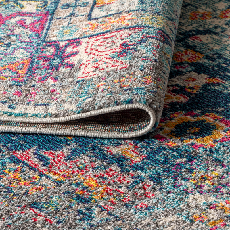 Tapis bleu marine / crème Lathan Bohemian FLAIR Boho, Rectangle 7 pi 9 po x 10 pi