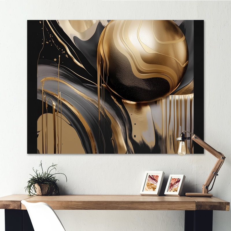 Impression sur toile encadrée dorée et noire captivante IV, H 34 po x l 44 po, Toile tendue, Sans cadre