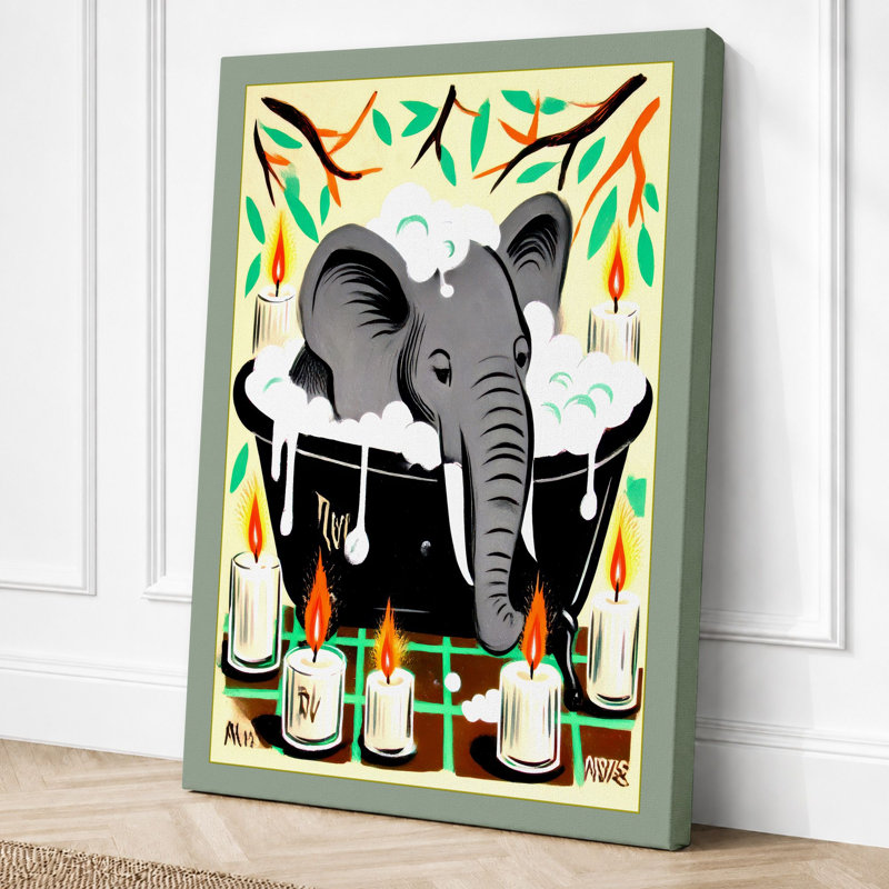 Elephant With Flames Graphic - Print, 30x20 - 76.2 x 50.8 cm, Sage Border