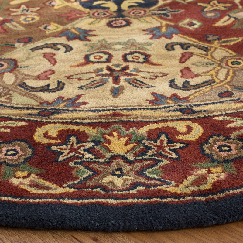 Costilla Hand Tufted Wool/Cotton Oriental Rug in Burgundy, Oval 4'6" x 6'6" 