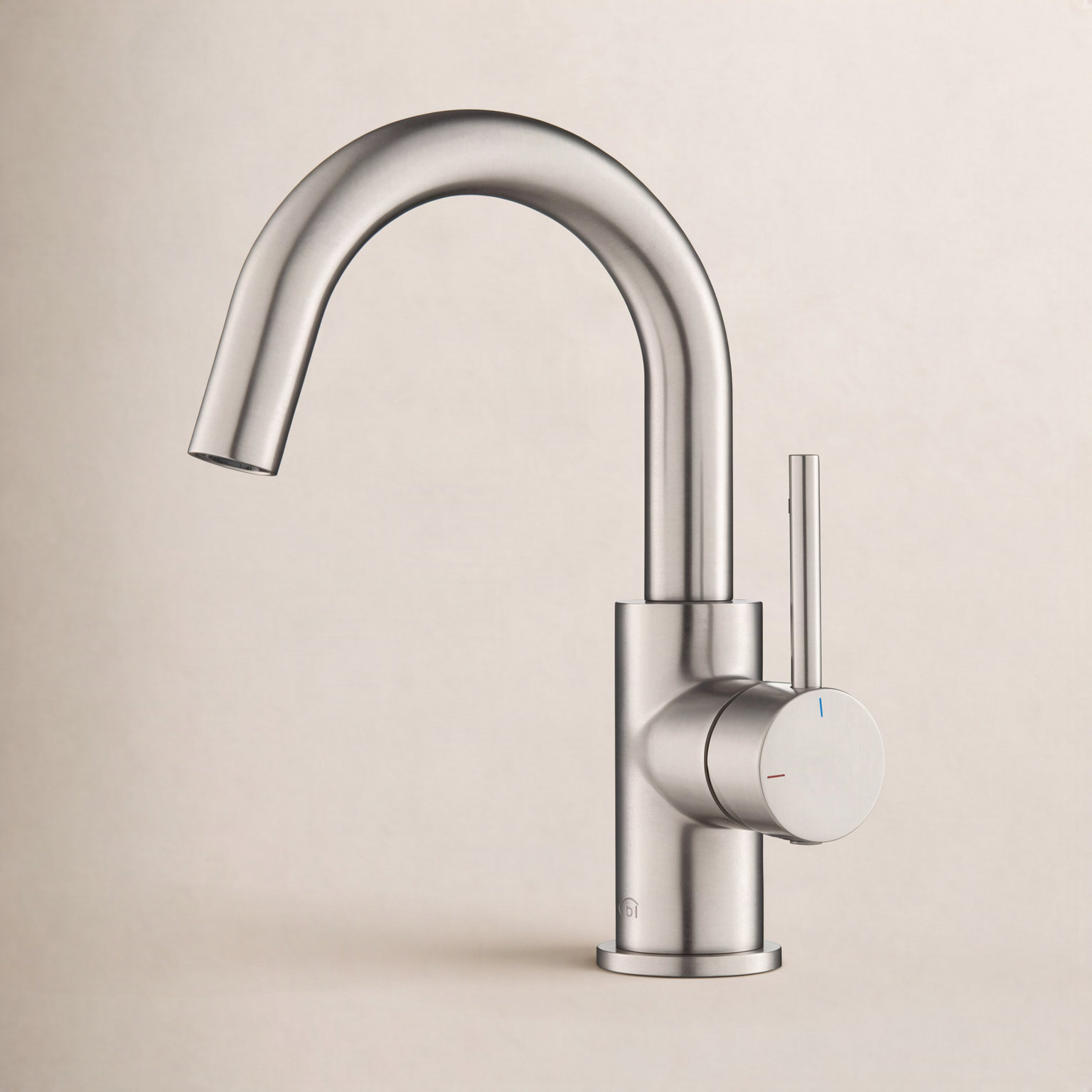 Circular Single-Hole Bathroom Faucet with Drain, Brushed Nickel
