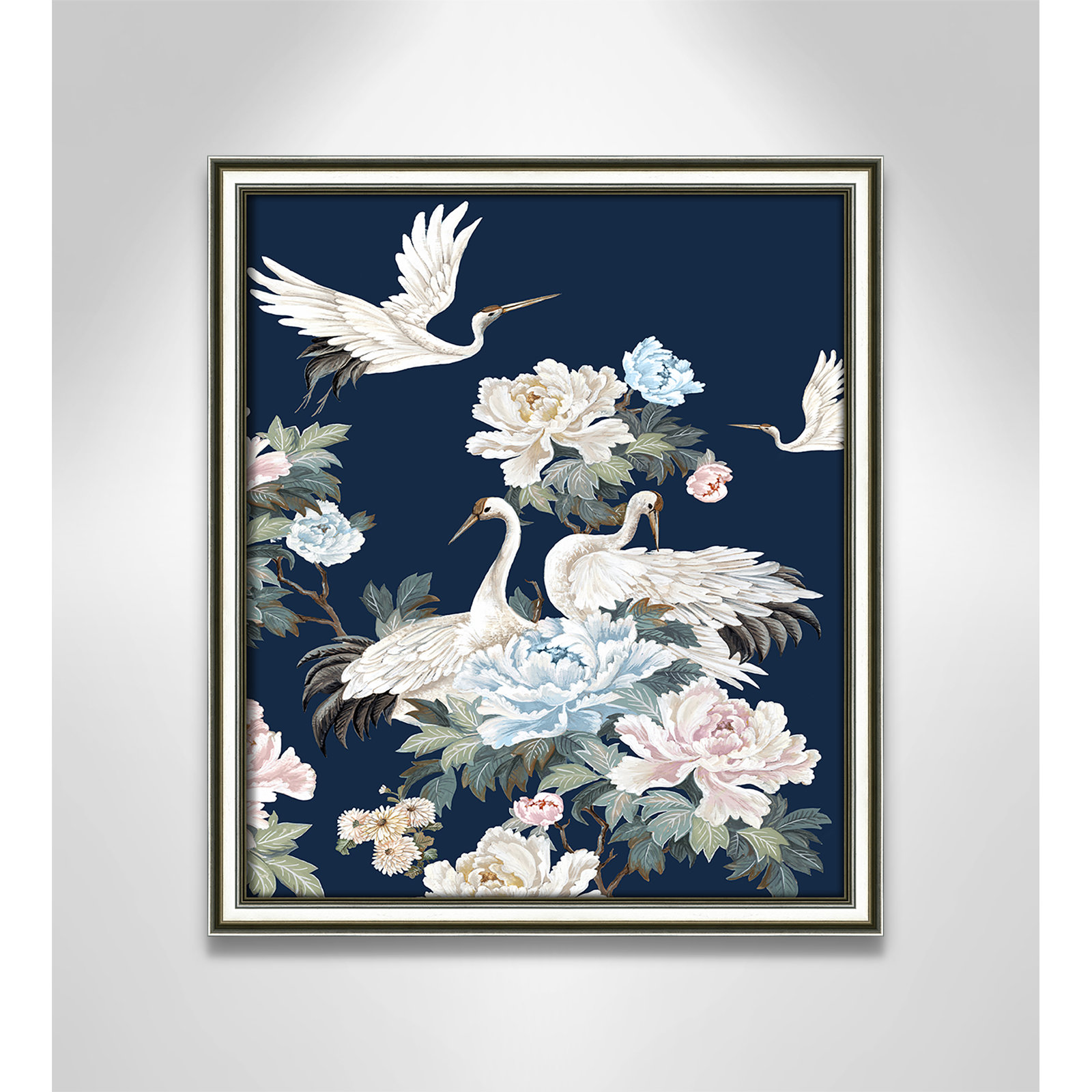 Danbury "Pearly White Cranes II" Painting, 16.25" H x 14.25" W x 0.88" D, Silver