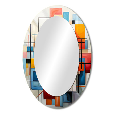 Geometric Abstraction Composition III - Modern Oval Wall Mirror