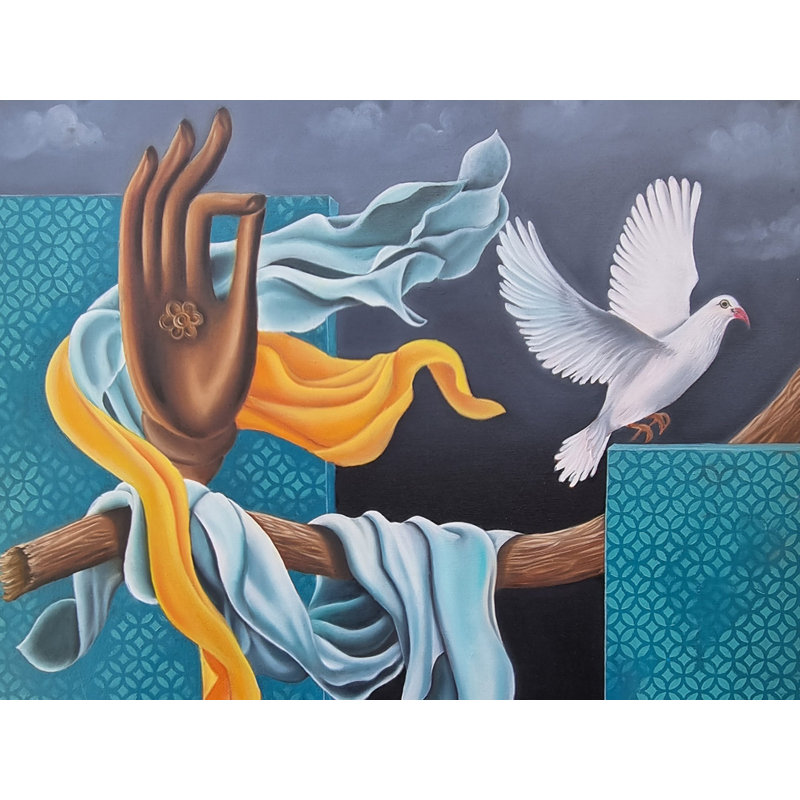 Aman - La tranquillité d'esprit | Huile et acrylique sur toile par Avani Mayank Desai | Cadre en bois