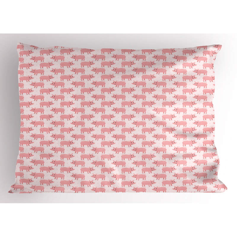 Ambesonne Pig Pillow Sham 2 Pack Funny Piglets Pastel Pattern Pale Pink and Rose