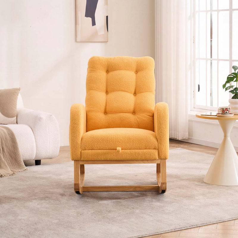Chaise berçante avec repose-pieds à haut dossier, Peluche jaune