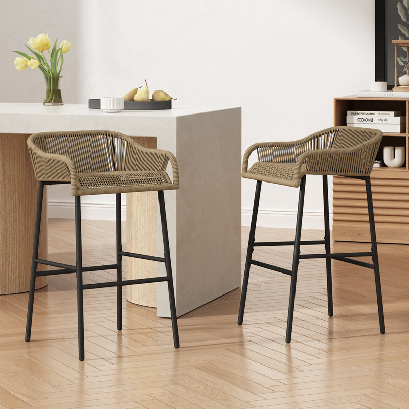 Outdoor Patio Rope Bar Stool, Brown