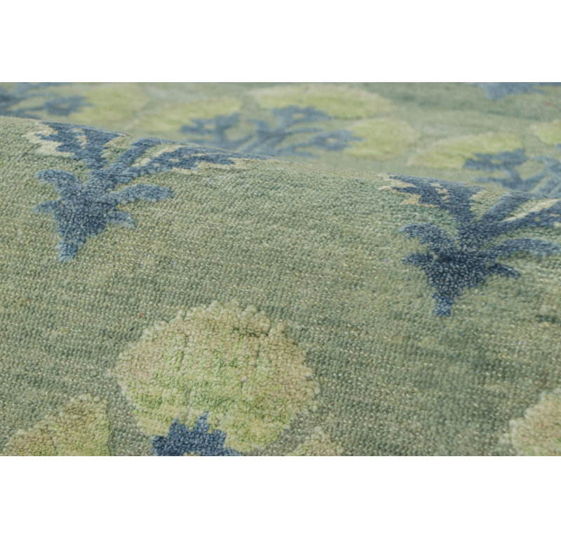 Rug & Kilim’S Oversized Block Print Custom Rug Design, Blue And Green Florals, Rectangle 5' x 7'