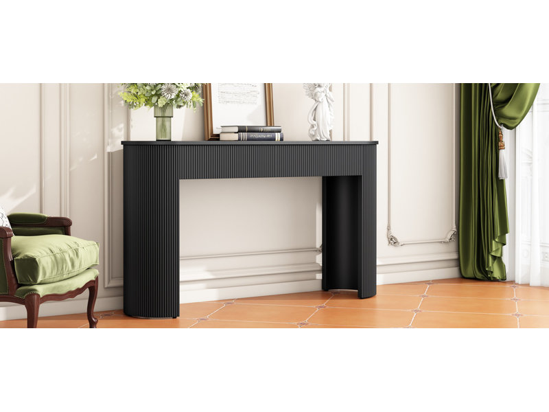 TREXM Entryway Table with Fluted Design, Modern Console Table with Storage, Oval Top and 2 Drawers, Navy