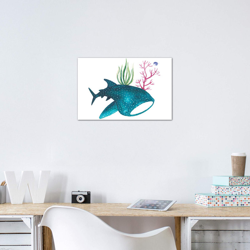 " Whale Shark With Corals ", Wrapped Canvas, No Mat, 8" H x 12" W x 0.75" D